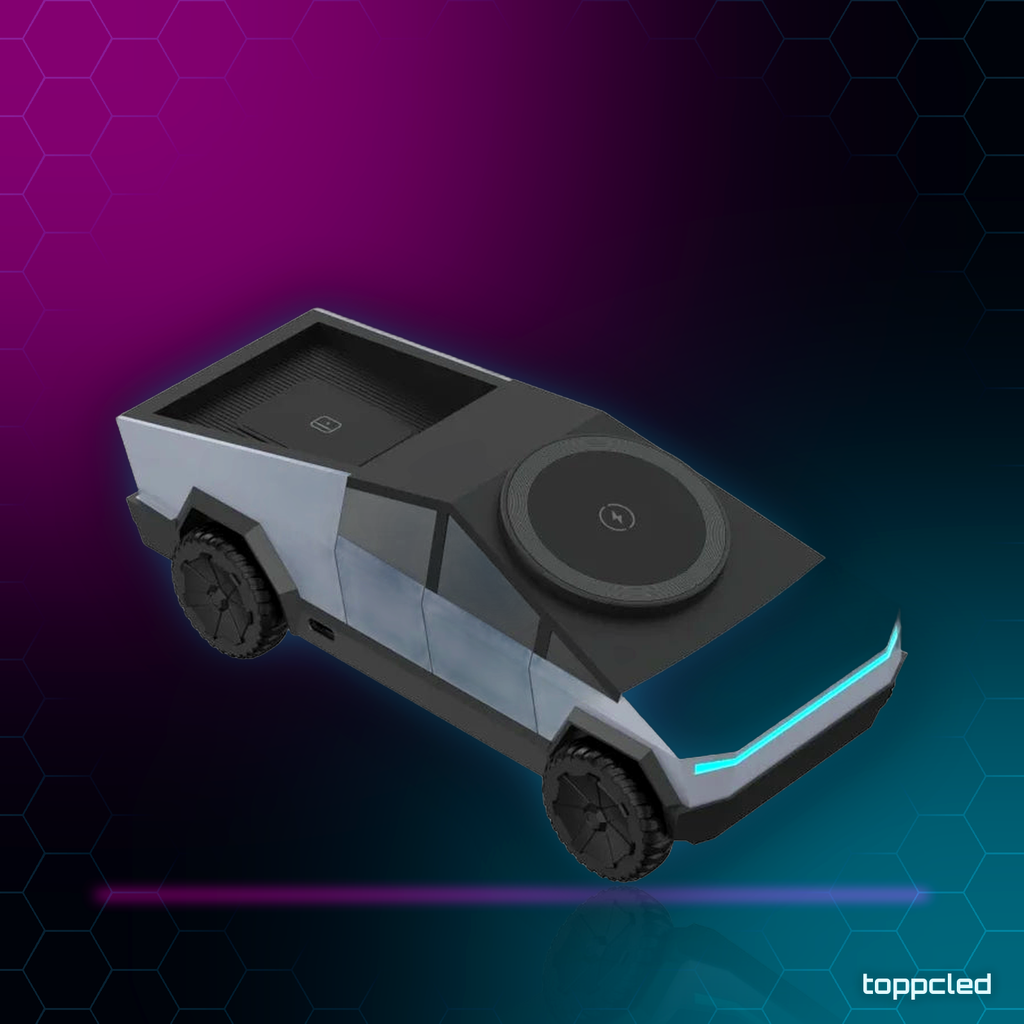 Cargador Inalámbrico Cybertruck 3 en 1 – Móvil, Reloj y Auriculares RGB