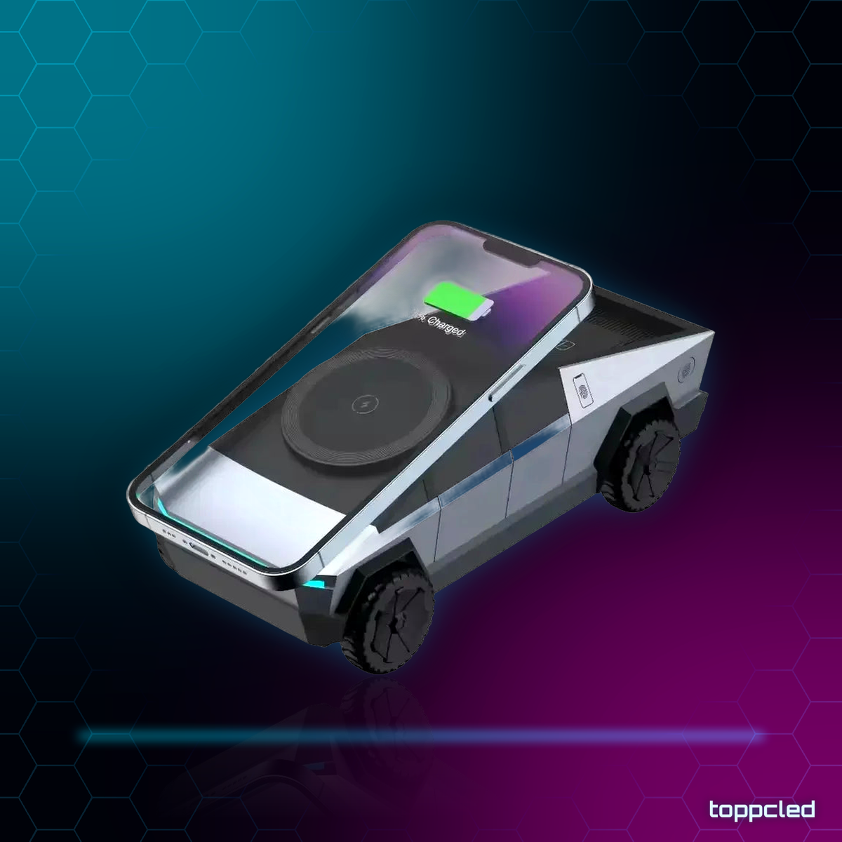 Cargador Inalámbrico Cybertruck 3 en 1 – Móvil, Reloj y Auriculares RGB