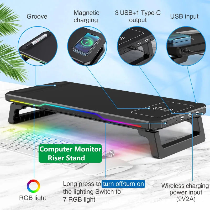Elevador Monitor RGB con Hub USB y Carga Inalámbrica - imagen 1
