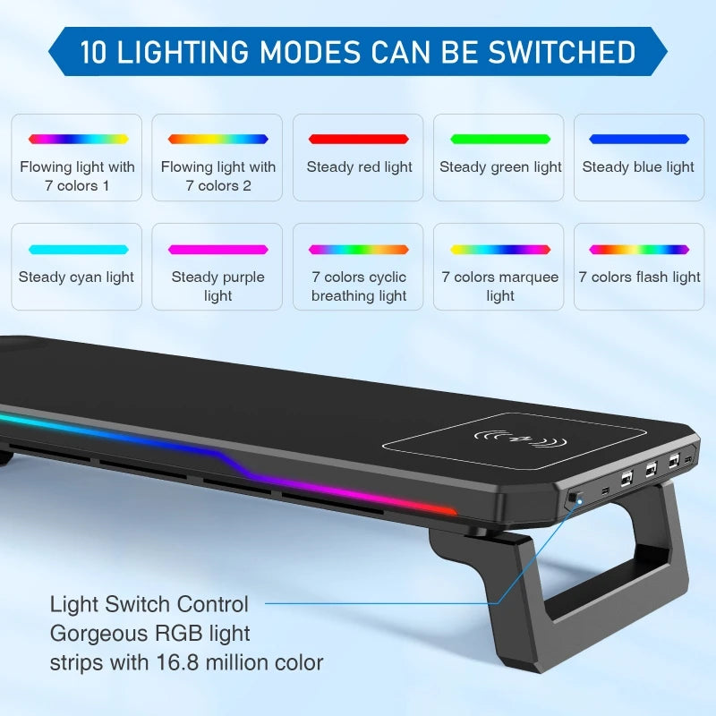 Elevador Monitor RGB con Hub USB y Carga Inalámbrica - imagen 6