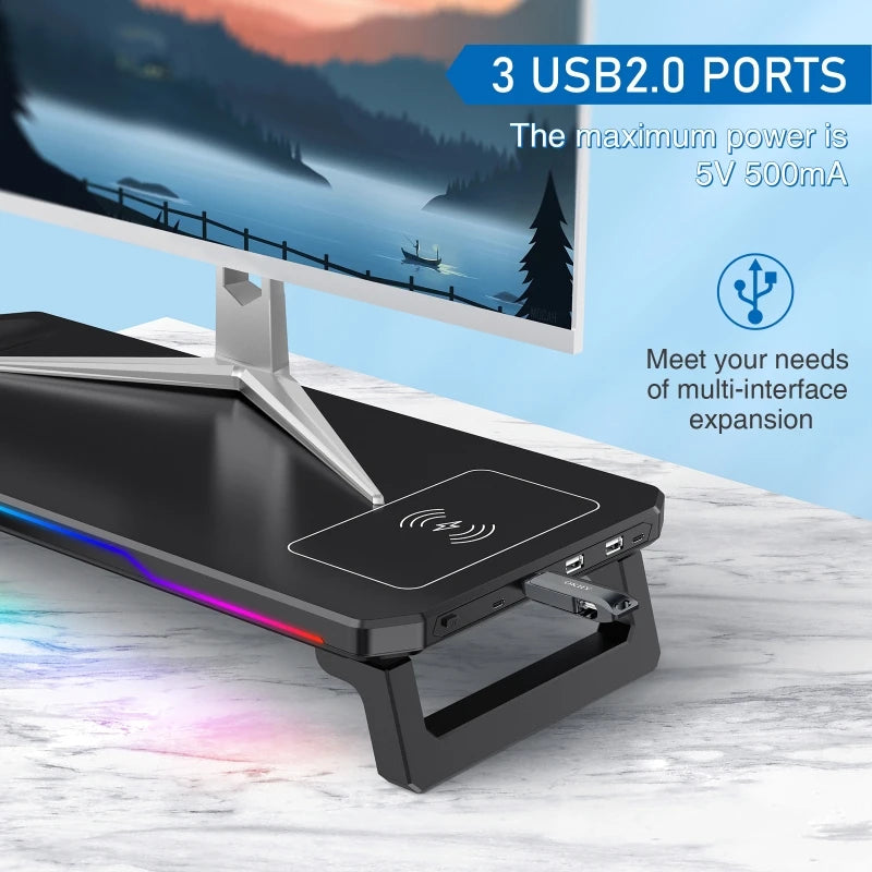 Elevador Monitor RGB con Hub USB y Carga Inalámbrica - imagen 4
