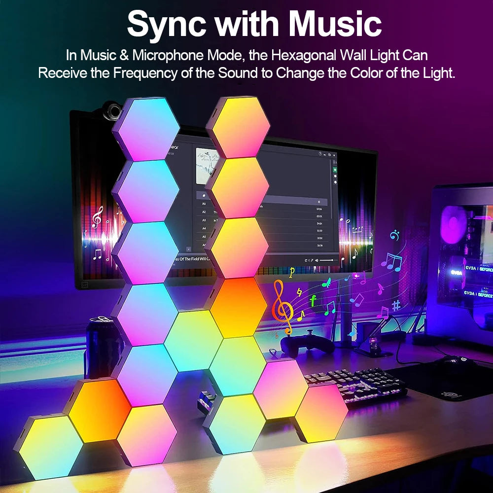 Paneles Hexagonales RGB Cyber Desk – Luz de Pared con App - imagen 4