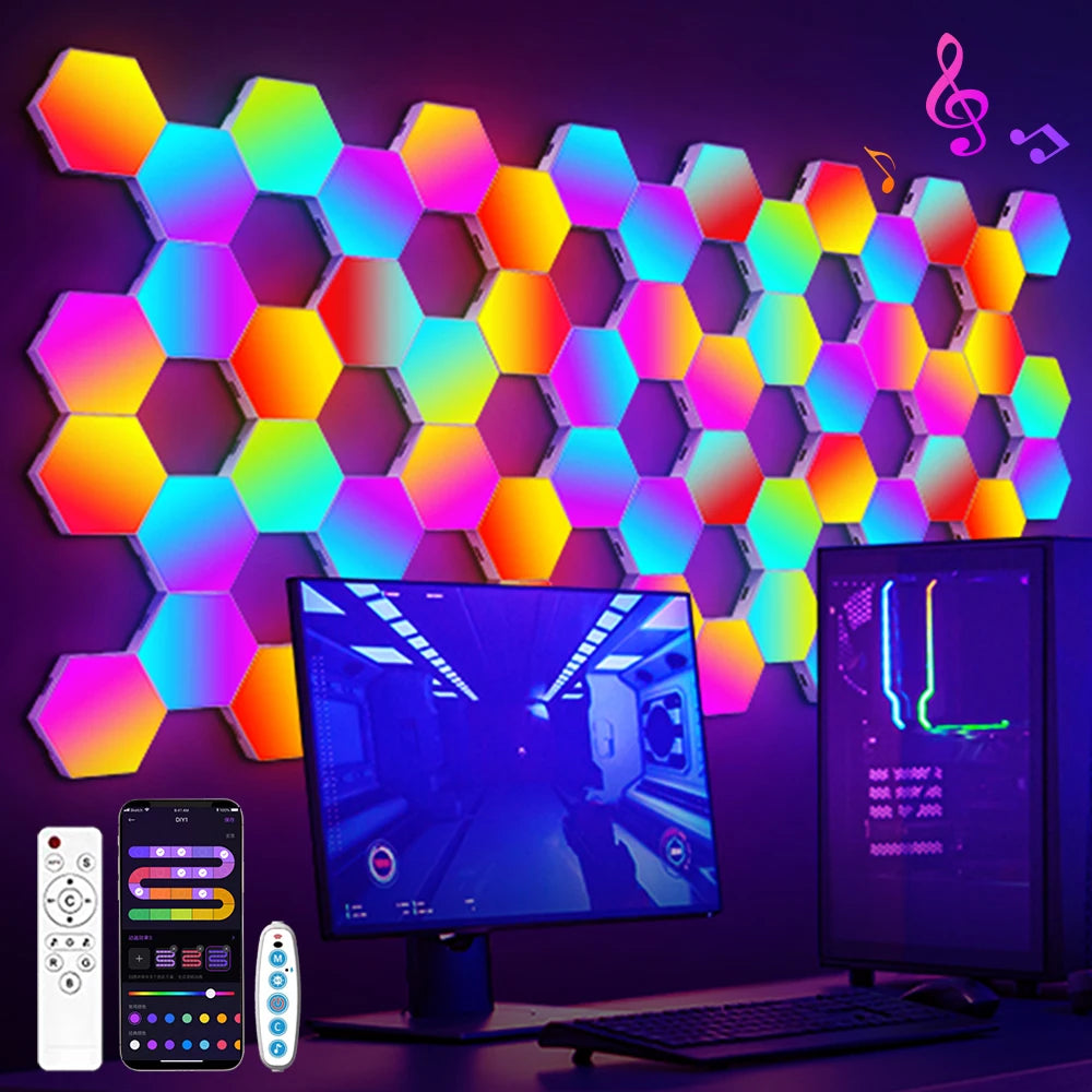 Paneles Hexagonales RGB Cyber Desk – Luz de Pared con App - imagen 1