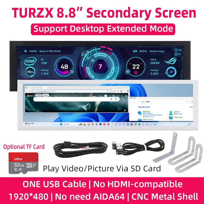 Pantalla Torre IPS 8.8" 1920x480 USB-C – TURZX - imagen 1