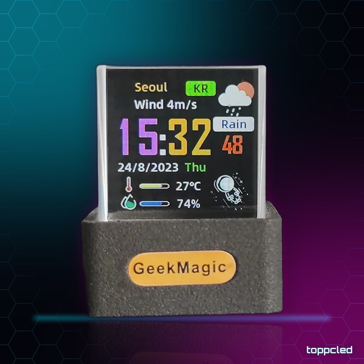 Cubo de Cristal Holográfico con Pantalla – Reloj, Tiempo y GIFs