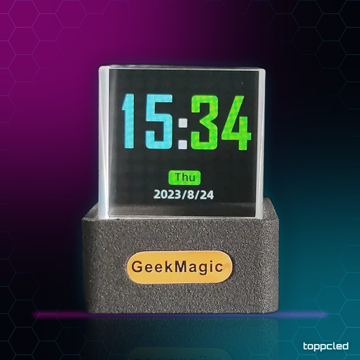 Cubo de Cristal Holográfico con Pantalla – Reloj, Tiempo y GIFs