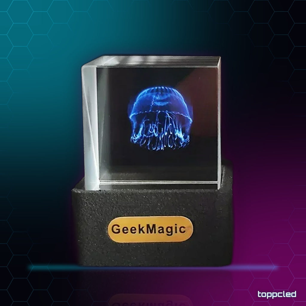 Cubo de Cristal Holográfico con Pantalla – Reloj, Tiempo y GIFs