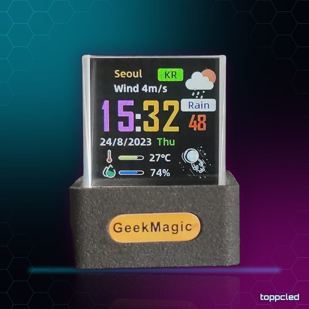 Cubo de Cristal Holográfico con Pantalla – Reloj, Tiempo y GIFs