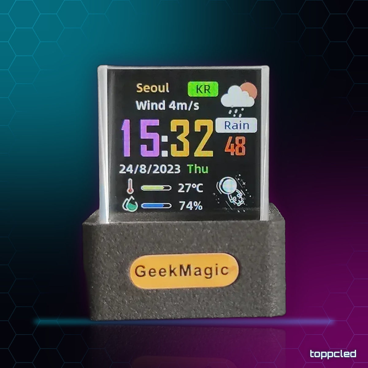 Cubo de Cristal Holográfico con Pantalla – Reloj, Tiempo y GIFs